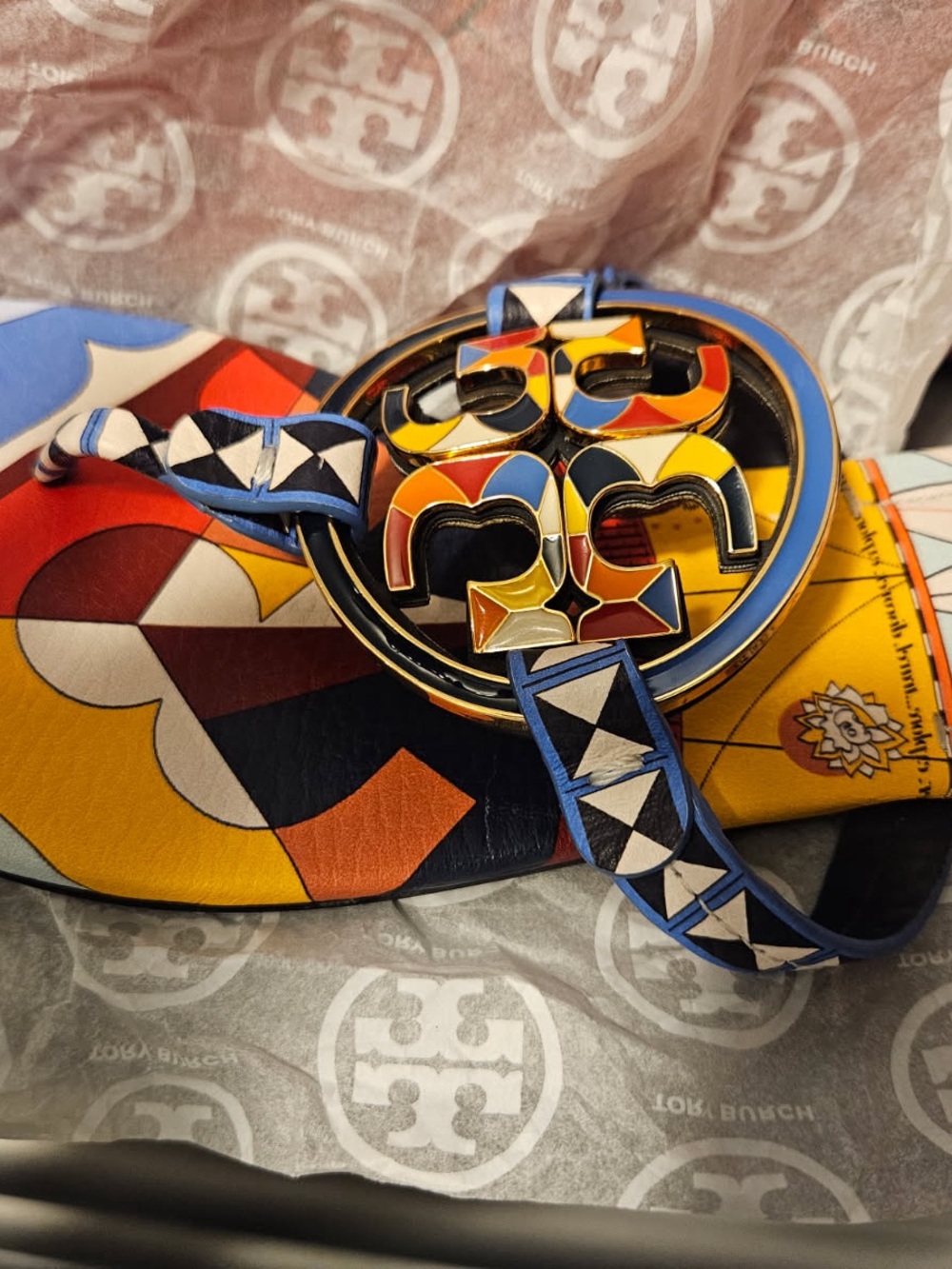 Tory Burch Multicolor Enamel Double-T Logo Belt in Blue, Yellow, Orange, Black